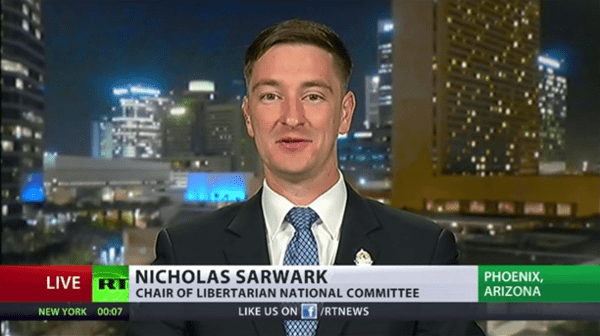 Libertarian National Committee Chair Nicholas Sarwark on RT. Libertarian National Committee Chair Nicholas Sarwark on RT.