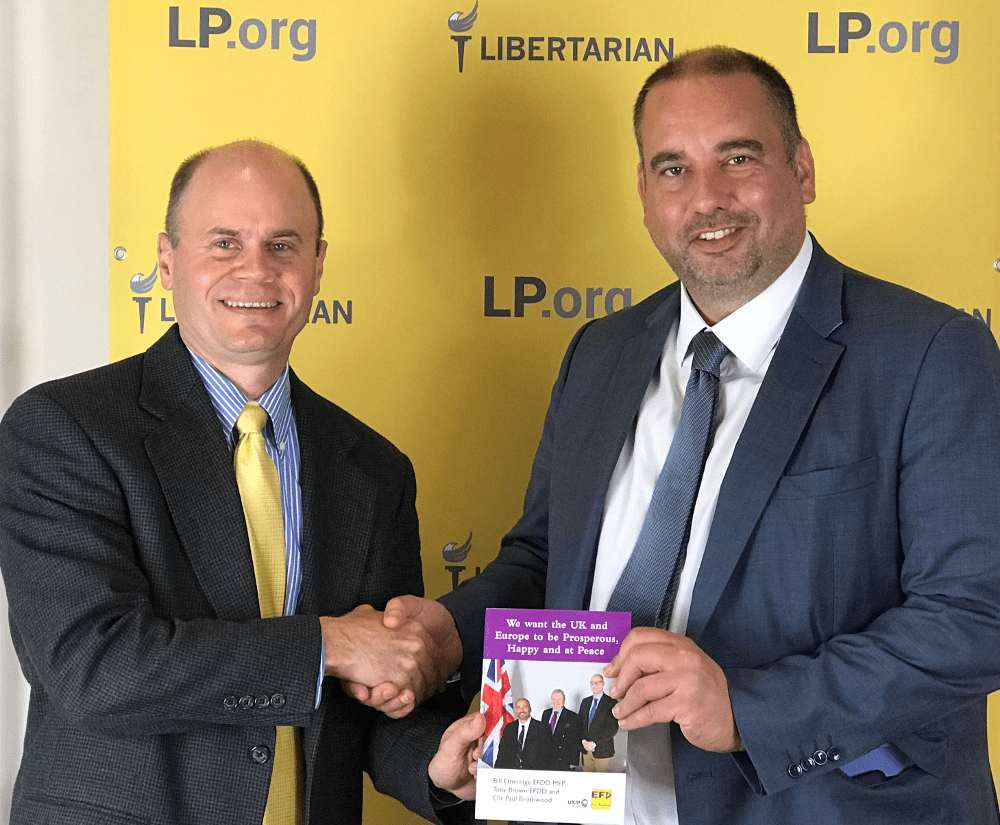 Libertarian National Committee Executive Director Wes Benedict meets with Bill Etheridge, Member of European Parliament from the U.K. Independence Party