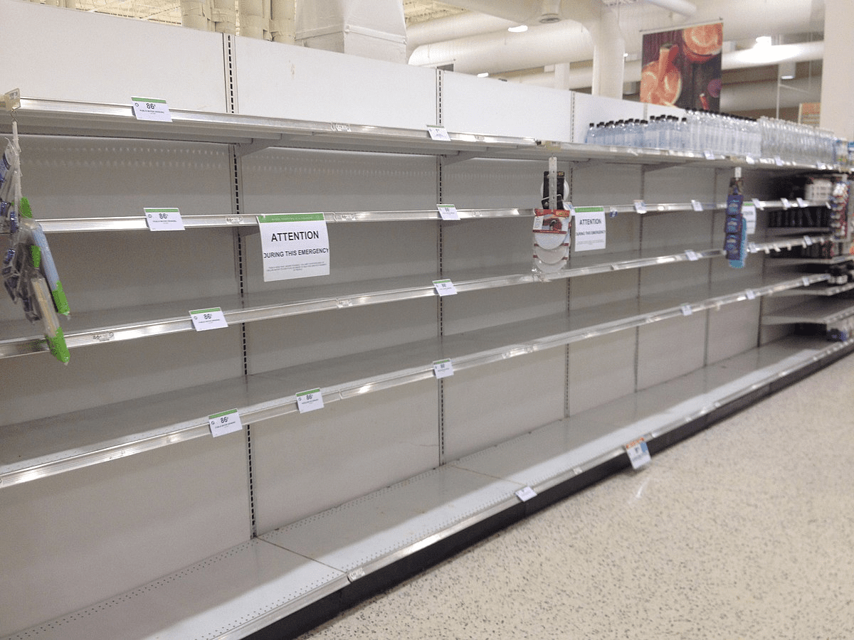 Store shelves at a Publix supermarket in Winter Haven, Fla., before Hurricane Irma struck in September 2017. Photo by Andrew Heneen (CC BY 4.0). Store shelves at a Publix supermarket in Winter Haven, Fla., before Hurricane Irma struck in September 2017. Photo by Andrew Heneen (CC BY 4.0).