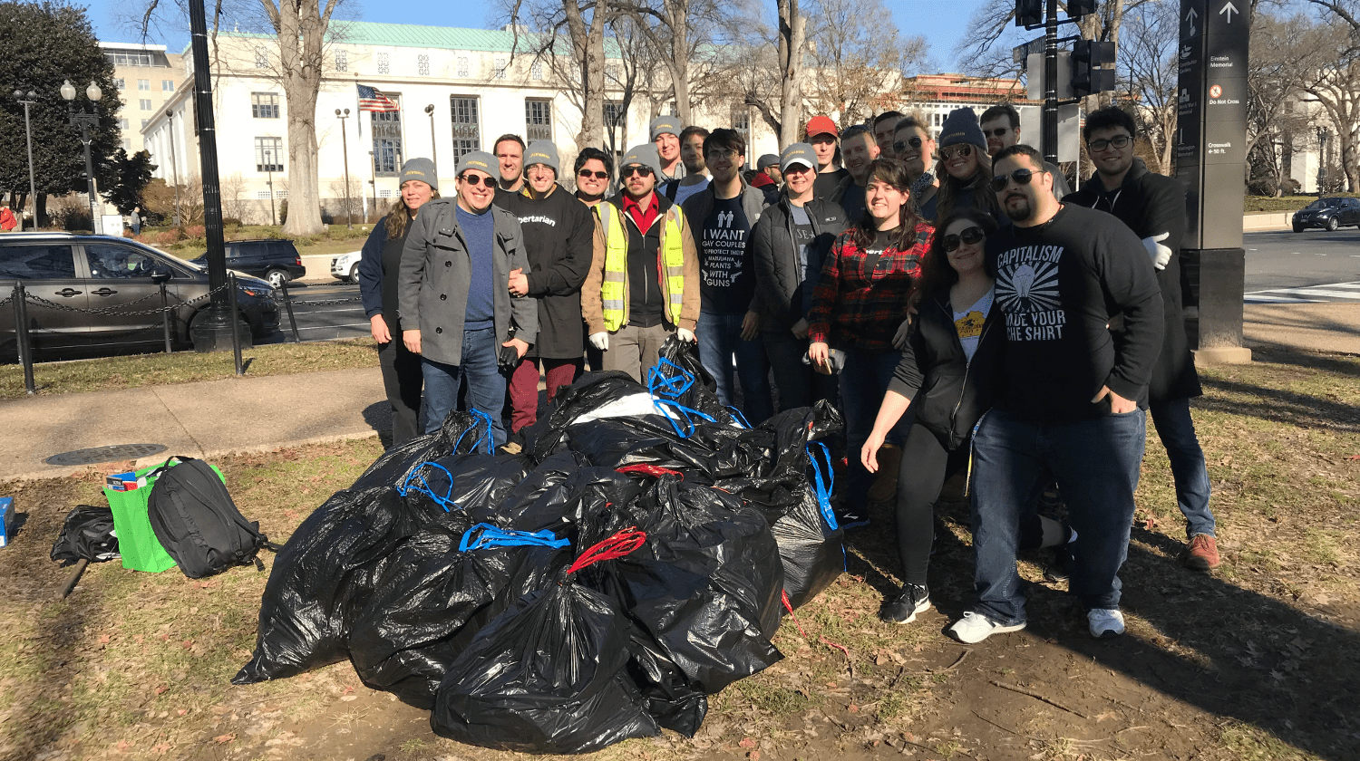 Libertarians clean the National Mall in Washington, D.C., on Jan. 6, 2019.