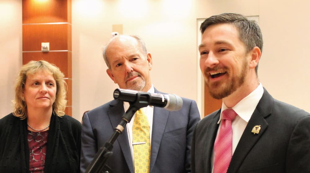 Jeff Hewitt being sworn in as Riverside County supervisor by Libertarian National Committee Chair Nicholas Sarwark on Jan. 8, 2019. Jeff Hewitt being sworn in as Riverside County supervisor by Libertarian National Committee Chair Nicholas Sarwark on Jan. 8, 2019.