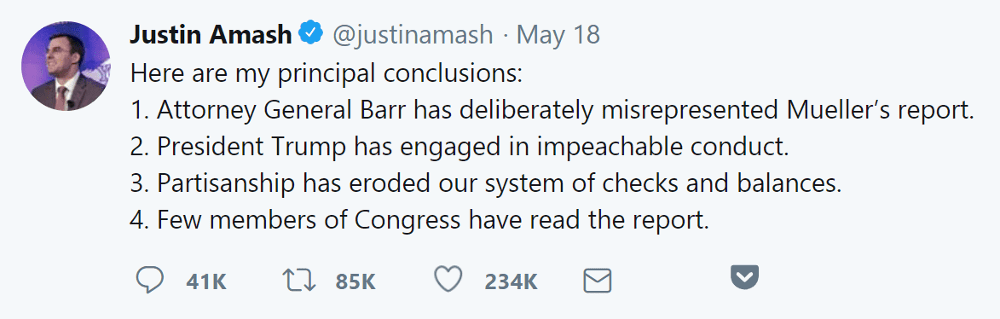 Justin Amash on Twitter — May 19, 2019 Justin Amash on Twitter — May 19, 2019